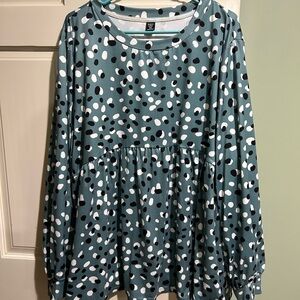 SHEIN Teal and White Polka Dot Long Sleeve Top